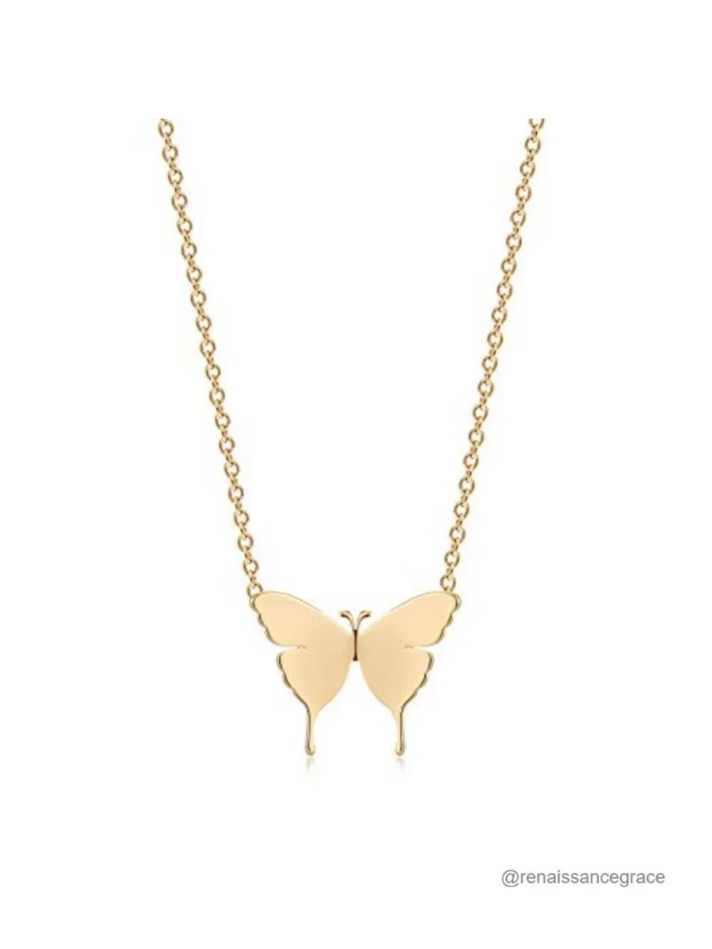 Dainty Polished Butterfly Initial Necklace, 18K Gold Plated Brass, Adjustable